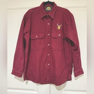 Cabelas Shirt Mens Embroidered Deer Long Sleeve Button Down Outdoor Maroon szL